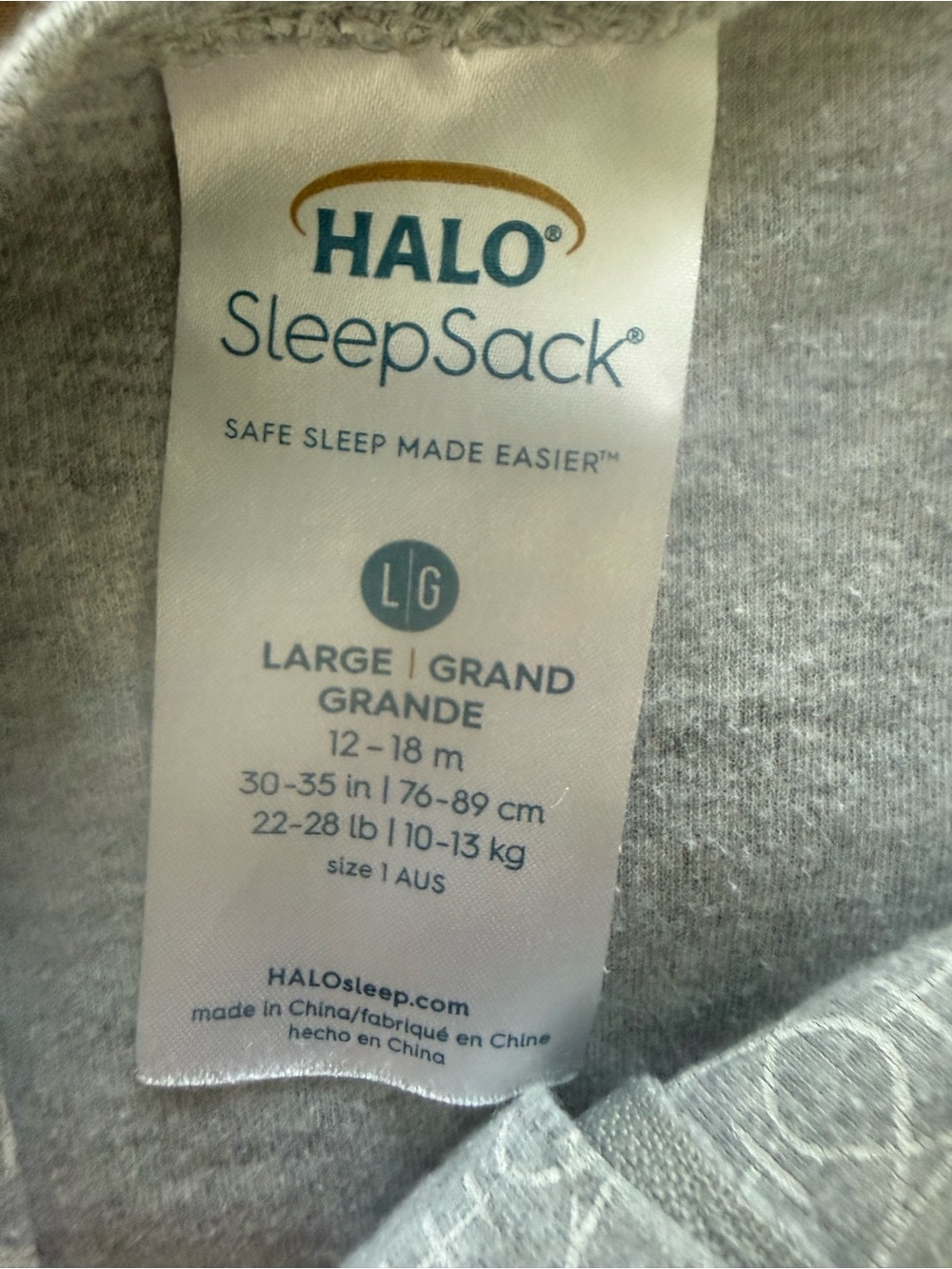 Halo SleepSack Wearable Blanket - Heather Gray with Gold Logo - Picture 3 of 6